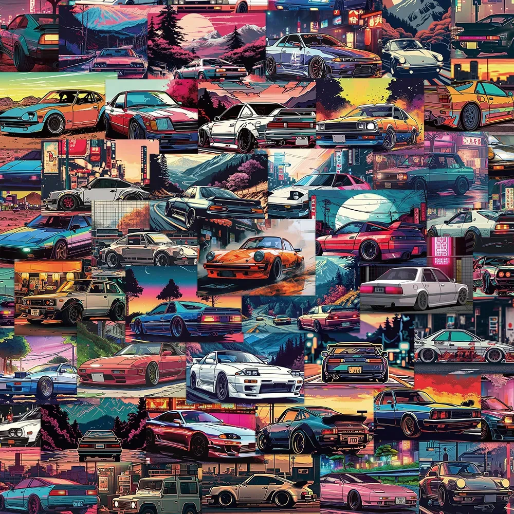 10/30/50pcs Vintage JDM Racing Car Stickers for Laptop Skateboard Waterproof Retro Cool Cartoon Graffiti Sticker Decal Kids Toys