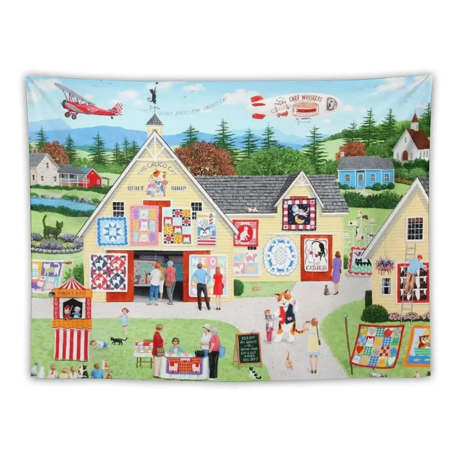 

The Calico Cat Quilt Shop Tapestry Decoration For Bedroom Cute Room Decor Tapestry