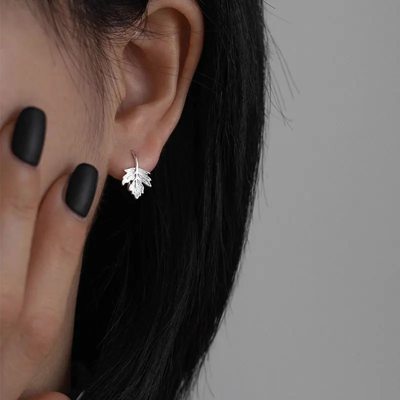 100% 925 Sterling Silver Plant Earrings for Women Girl Simple Vintage Maple Leaf Design Jewelry Birthday Gift Dropshipping