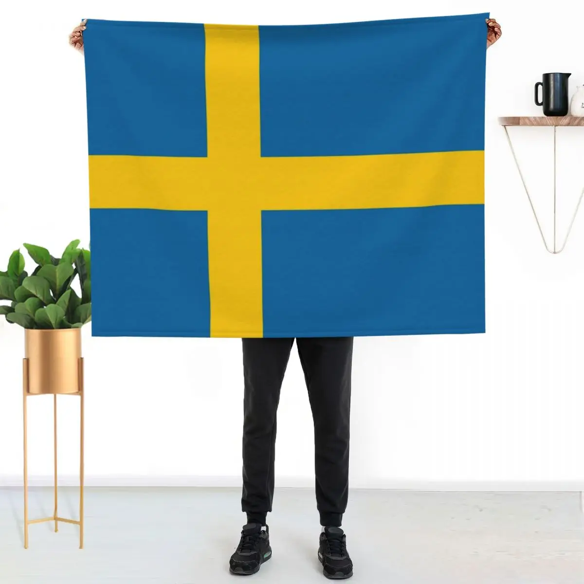 Swedish Flag Throw Blanket for winter Fashion Sofas Flannel funny gift Soft Plaid Thermals For Travel Blankets