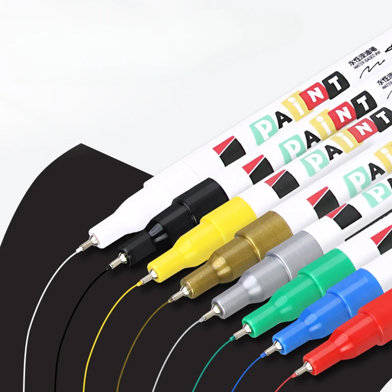 Black Needle Type Water Based Paint Marker White Barrel Short Opaque Grip Metal Guide Point Single Pen