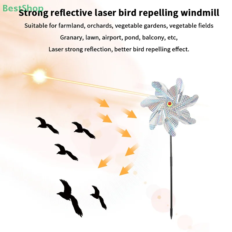 

10.00Victoria GrupoLaser Bird Отпугивающая ветряная мельница Светоотражающий отпугиватель птиц Вертушка для сада, газона и двора