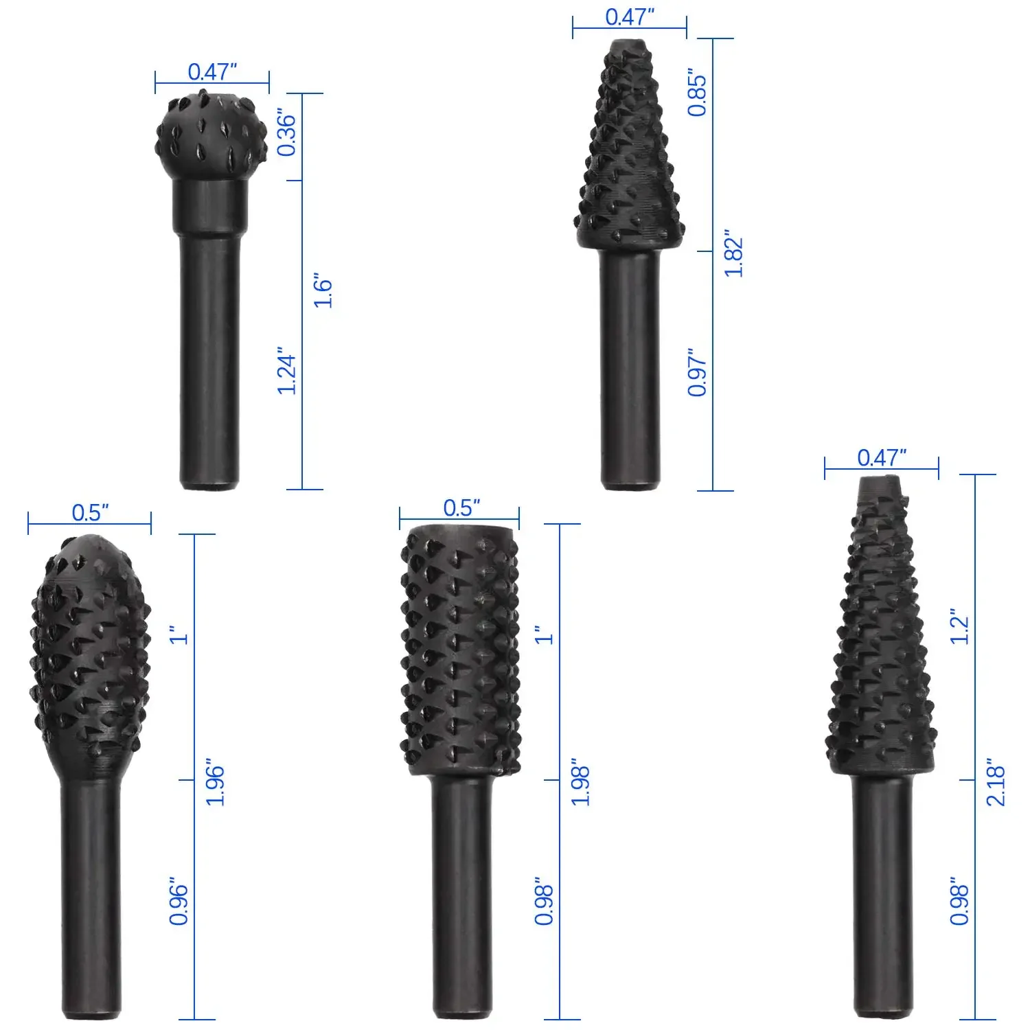 SenNan 5pc Black Woodworking Wolf Tooth Stick Rotary File DIY Grinding Accessories Set Electric Grinding Head Tool Set