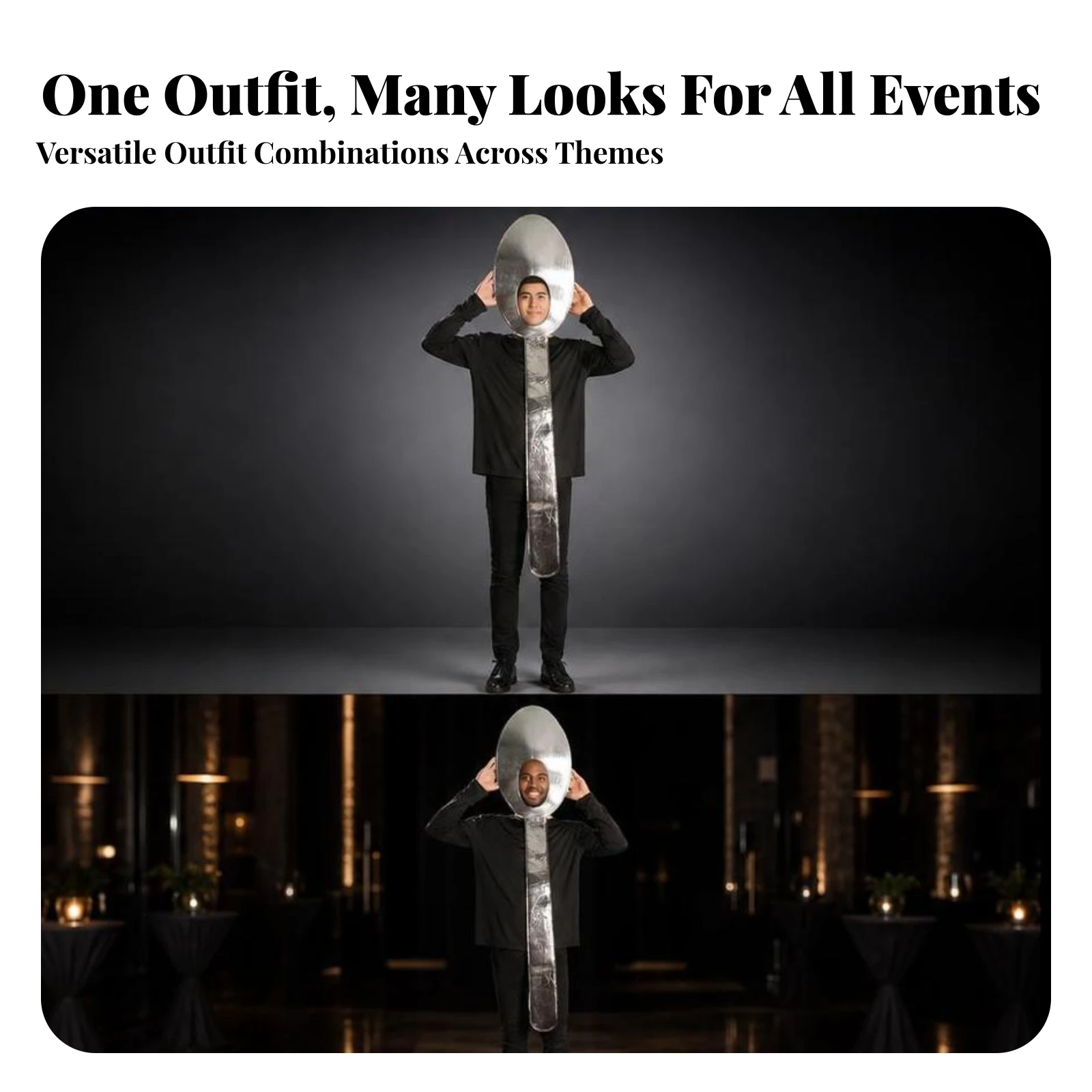 Spoon Costume Halloween Utensil Costume with Headpiece Silver Spoon Outfit Funny Apparel Novelty for Adults, Stage Performances
