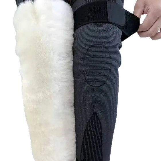 新しい厚くて長いストラップ付きウール製膝と脚のプロテクター、暖かい男性と女性向け