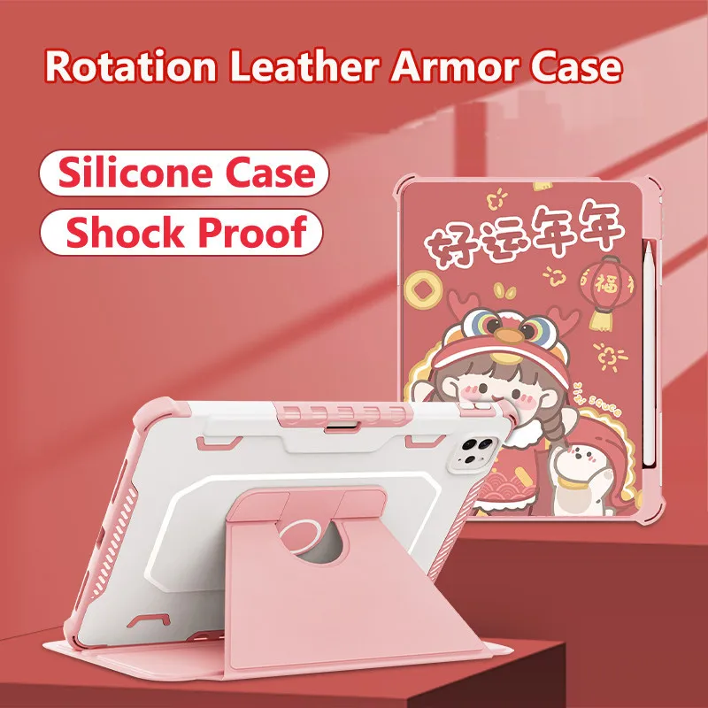 

For Ipad Air 11 Inch 2024 10th 10.9 2022 10.2 9th 8th 7th Air3 2 1 9.75th 6th Mini 6 5 4 Rotation Armor Stand Case Shockproof