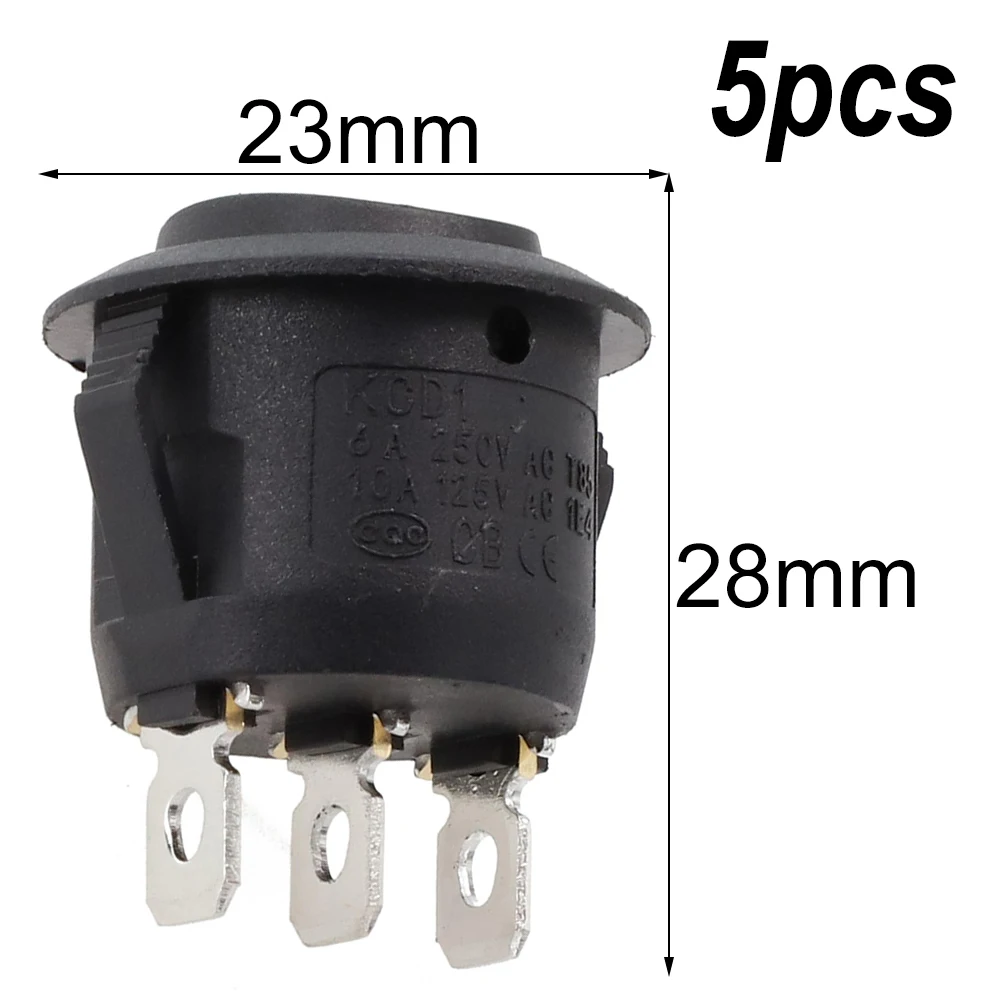 5pcs On/Off/On Black Round Rocker Switch Car Automotive 20mm SPDT 2 Way Dash SPST Contact 3Pins Toggle Switch Rocker Switch