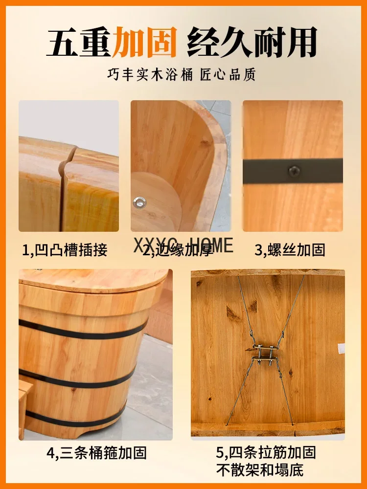 Cedar wood bath bucket for adults, full body, household use, thick solid wood, large-sized sweat steaming for bathing