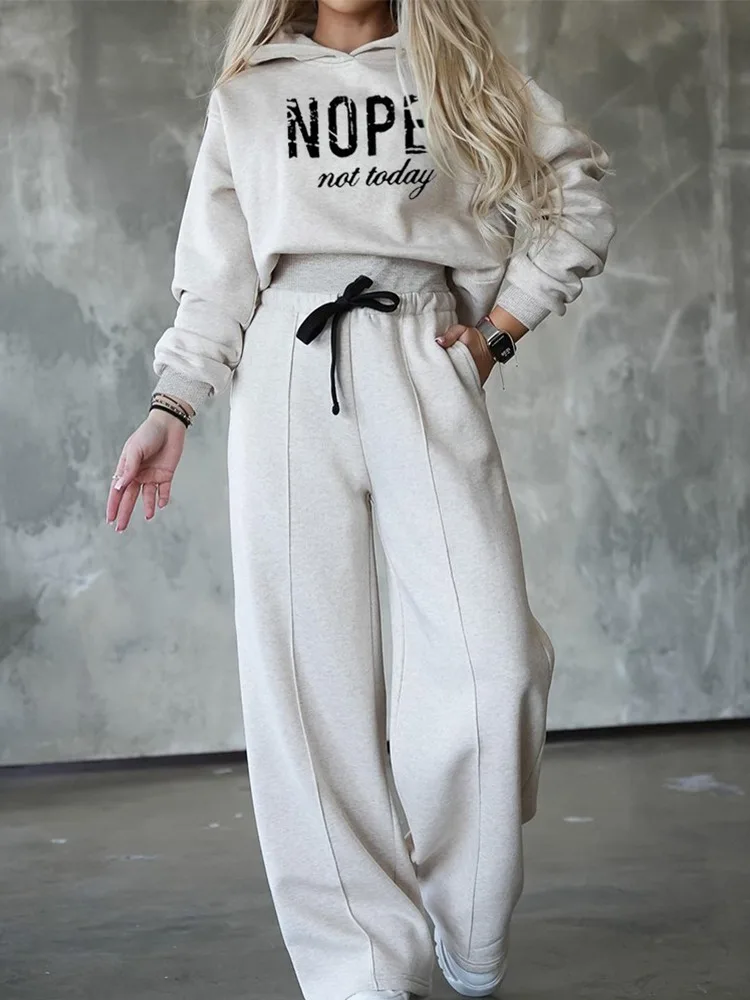 Sets Outifits 2024 New Nope Not Today Print Hoodie &Wide Leg Pants Set of Two Fashion Casual Pieces for Women Tracksuits Elegant