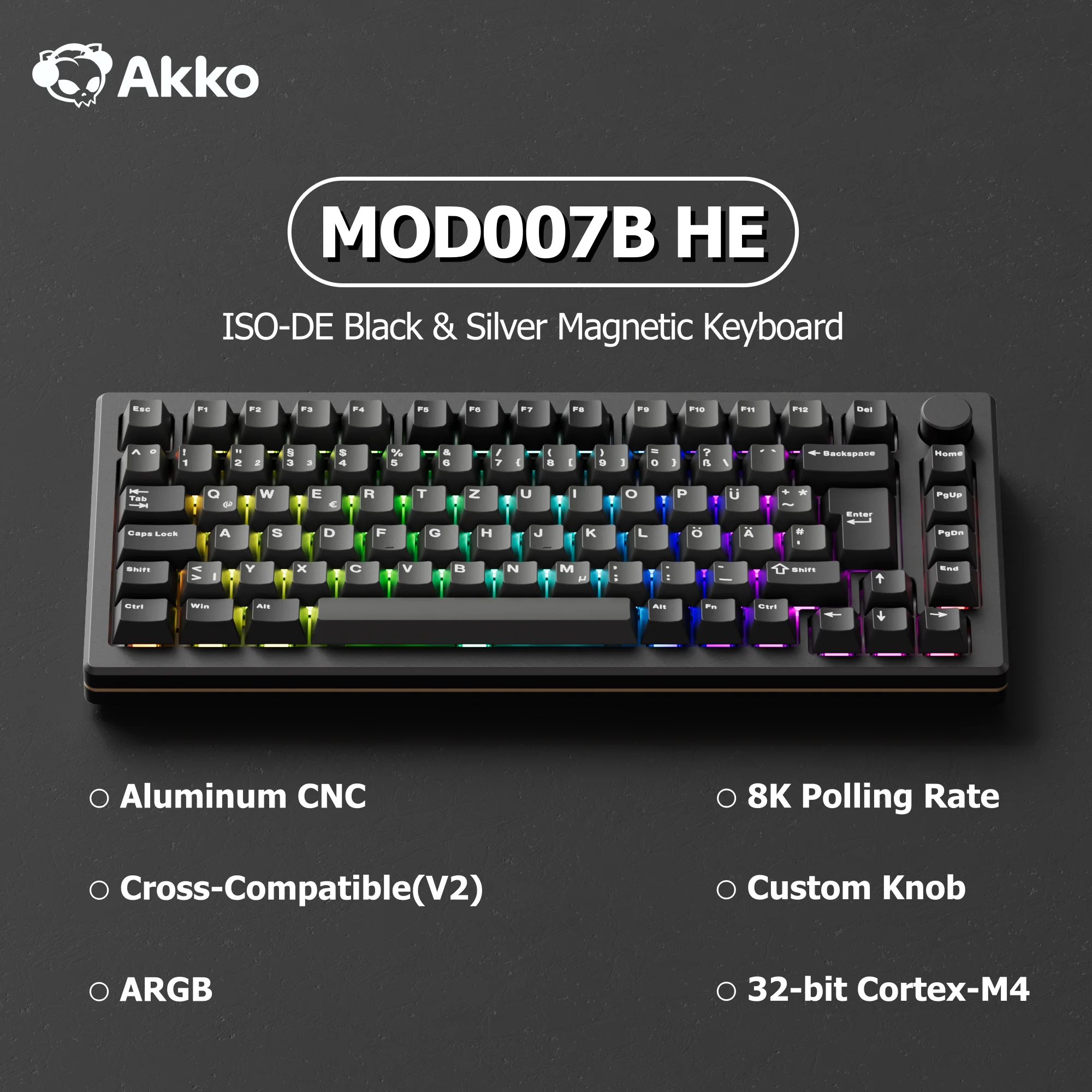 Akko MOD007B HE Magnetic Switch Mechanical Keyboard Black 75% ISO-DE Aluminum CNC Rapid Trigger 0.005mm 8K ARGB Gaming Keyboard
