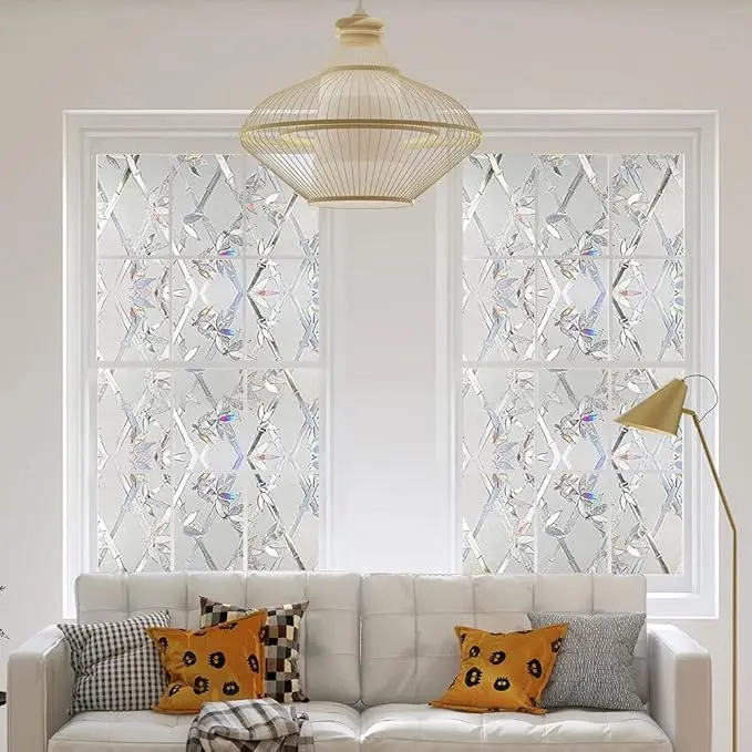 Window Privacy Film, 3D Stained Glass Film, Vinyl Decorative Window Decals, Static Cling Window Film Non-Adhesive Removable