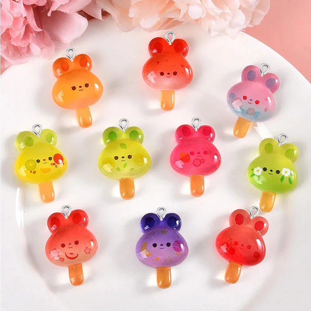 10PCS Noctilucent Ice Rabbit Series Flat Back Charms For Earrings Bracelet Hairpin DIY Jewelry Pendants Decoration Accessories