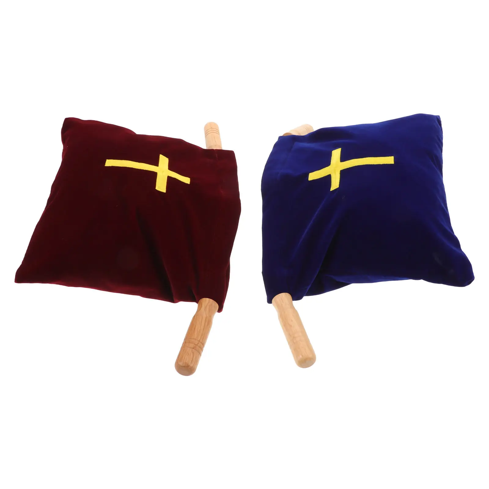 2Pcs Church Offering Bags Embroidery Spacious Design Wooden Handles Communion Donation Collection Pouch Religious Supplies