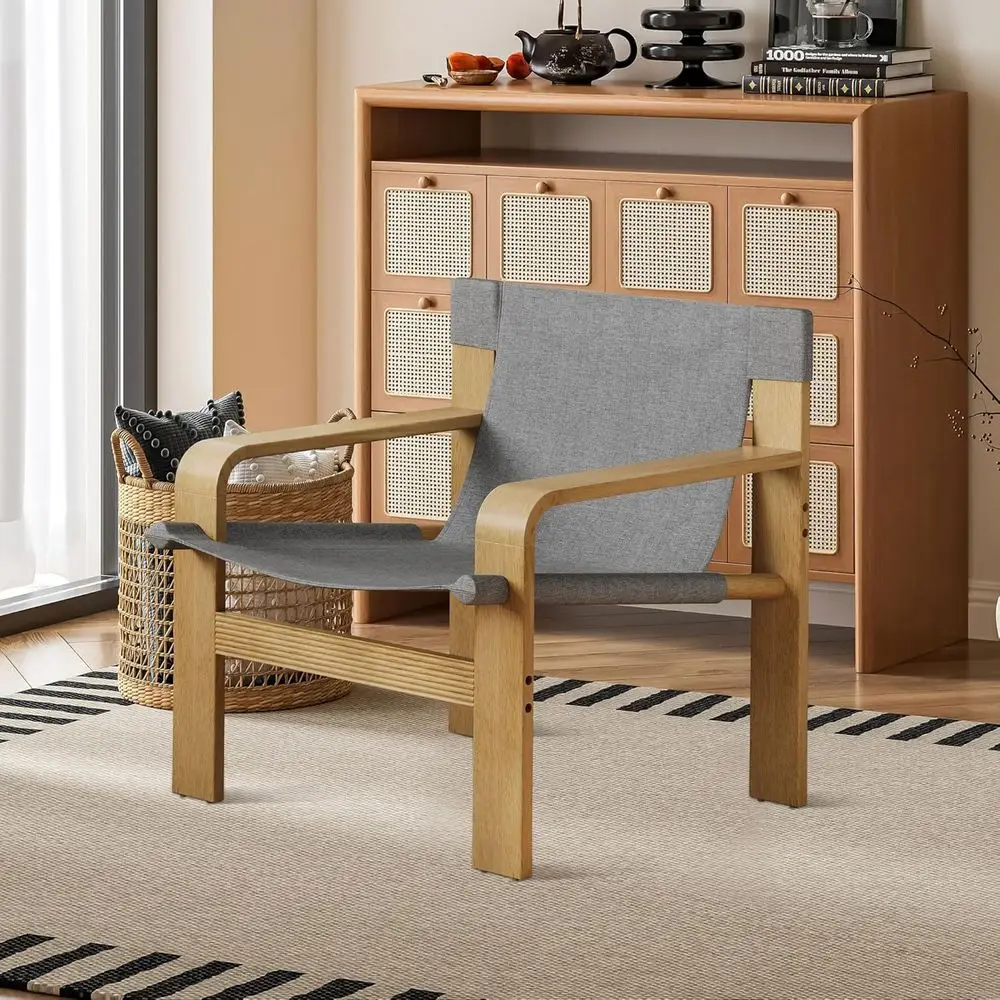 

Wide Armrest Solid Wood Accent Chair, Detachable Washable Cover, Ideal for Living Room, Reading, Bedroom, Sunroom, Balcony, Ligh