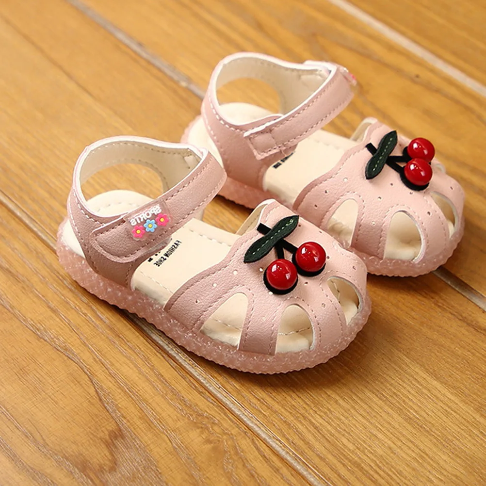 

1Pair Kids Summer Sandals Soft Sole Children Sandals Cherry Print Breathable Wear-Resistant Sandal for Baby Girls