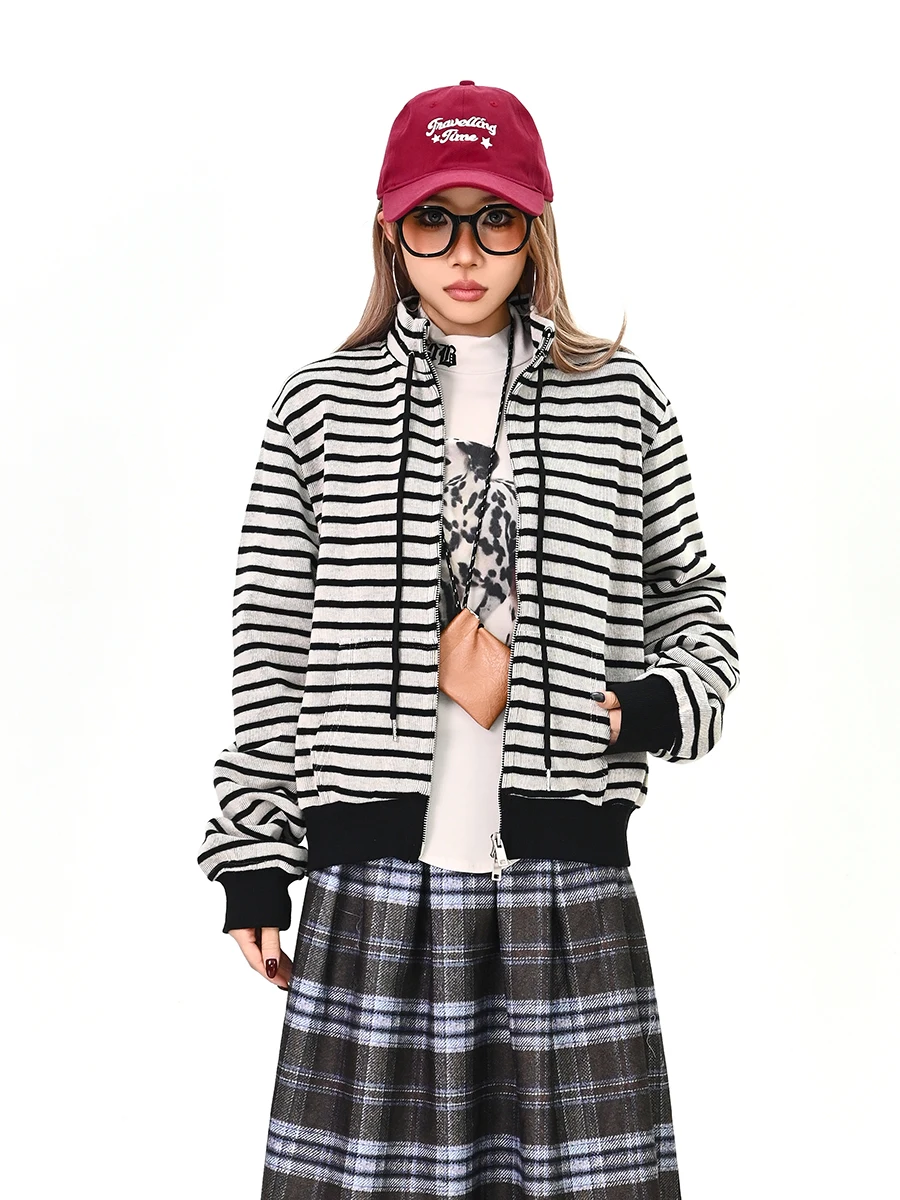 

Женская свободная толстовка Lazy Stripe High Ne в американском университетском стиле, верхняя одежда, весна 2026, новинка, удобная уличная одежда