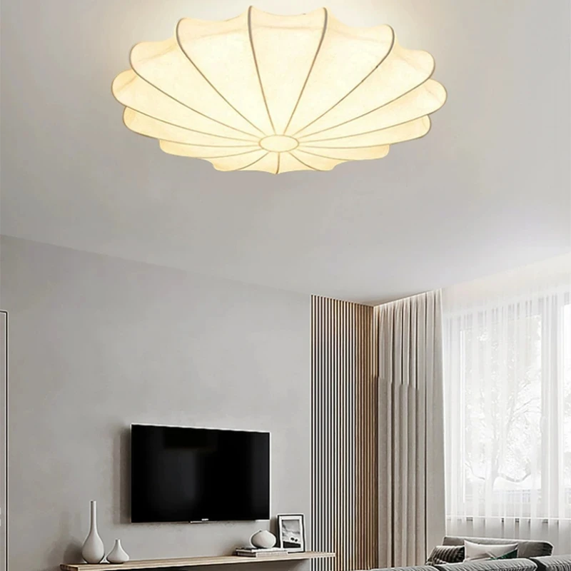 Modern Silk Led Ceiling Lamp Wabi Sabi Cream Style Pendant Lamp for Dining Room Living Room Beautiful Flower E27 Ceiling Fixture