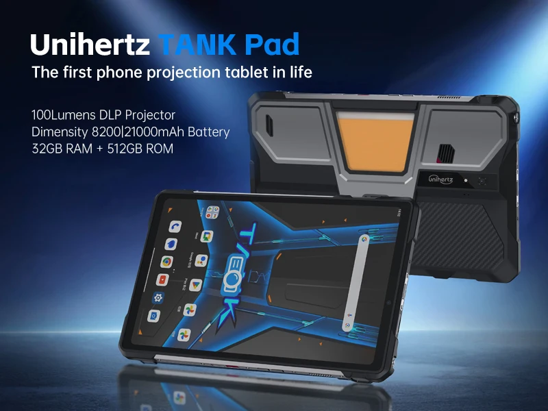 Unihertz Tank PAD 8849 Rugged Projector Tablet Android 32GB 512GB 21000mAh 10.95" FHD Dual Speaker Dimensity 8200 Tablet Phone
