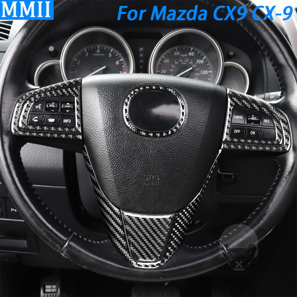 For Mazda CX9 CX-9 2010-2015 Carbon Fiber Steering Wheel Button Panel Trim Cover Car Interior Decoration Accessories Sticker