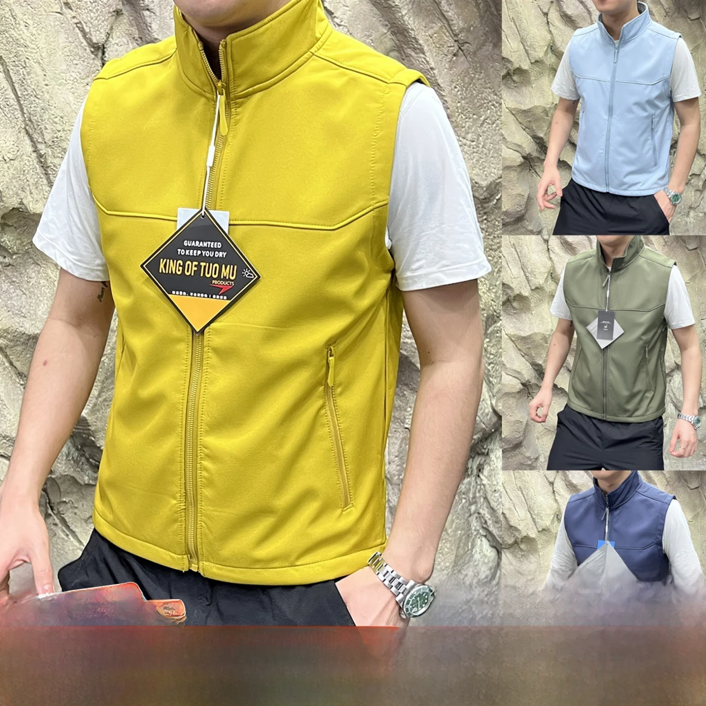 

Outdoor Men's Lightweight Fce Soft ell Vest Stand Collar Waterproof Autumn Winter Thermal Jaet Zipper Closure Color