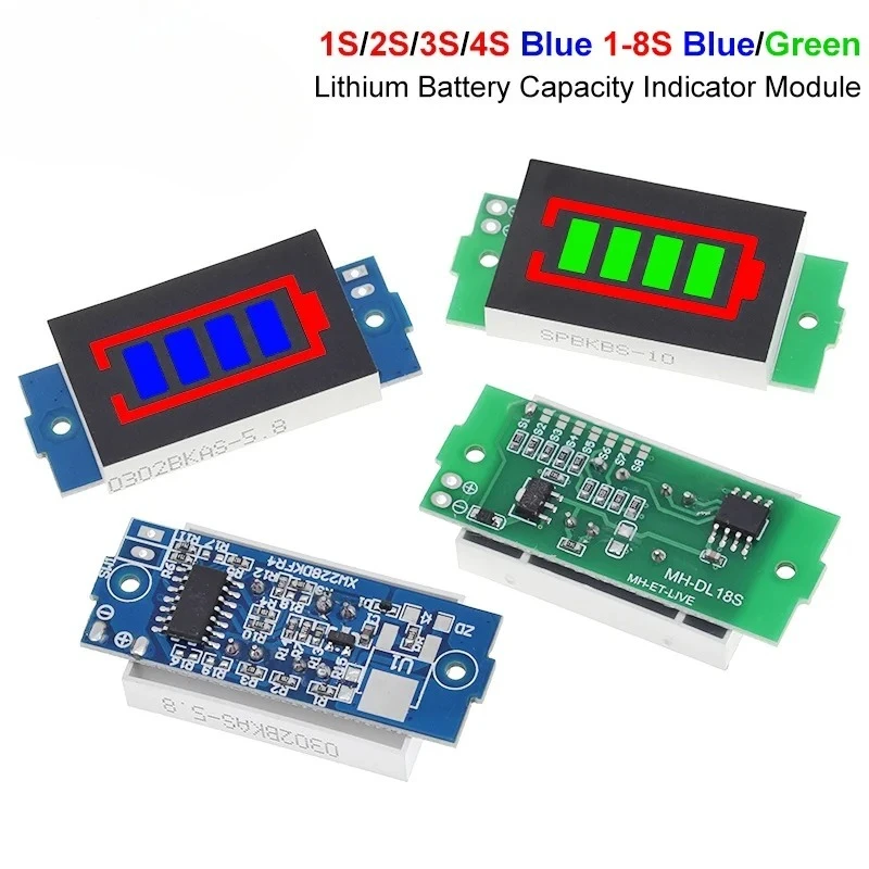 1S 2S 3S 4S Single 3.7V Lithium Battery Capacity Indicator Module 4.2V Blue Display Electric Vehicle Battery Power Tester