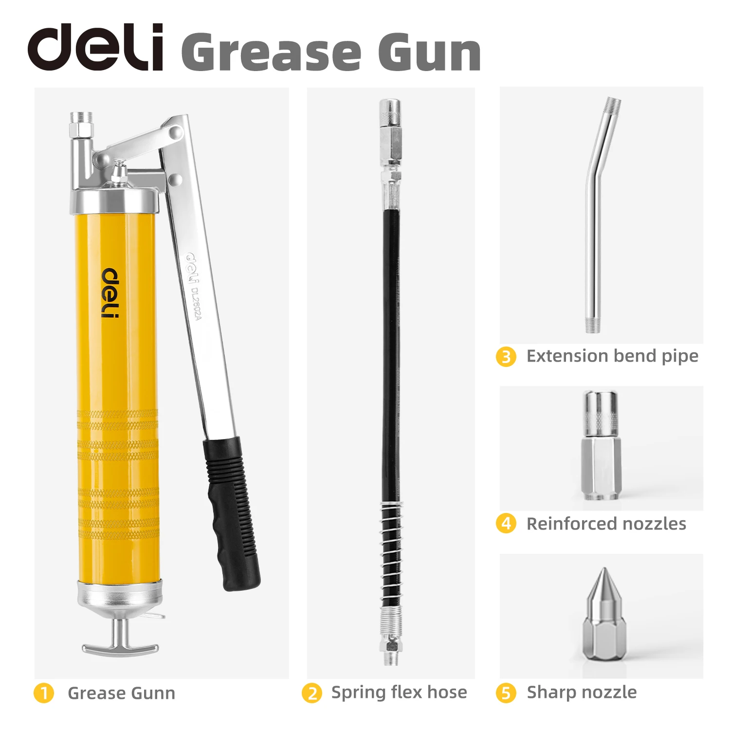 Deli 400CC Grease Gun,8000 PSI Heavy Duty Pistol Grip Grease Gun Set,High-Pressure, Durable Design for Efficient Lubrication