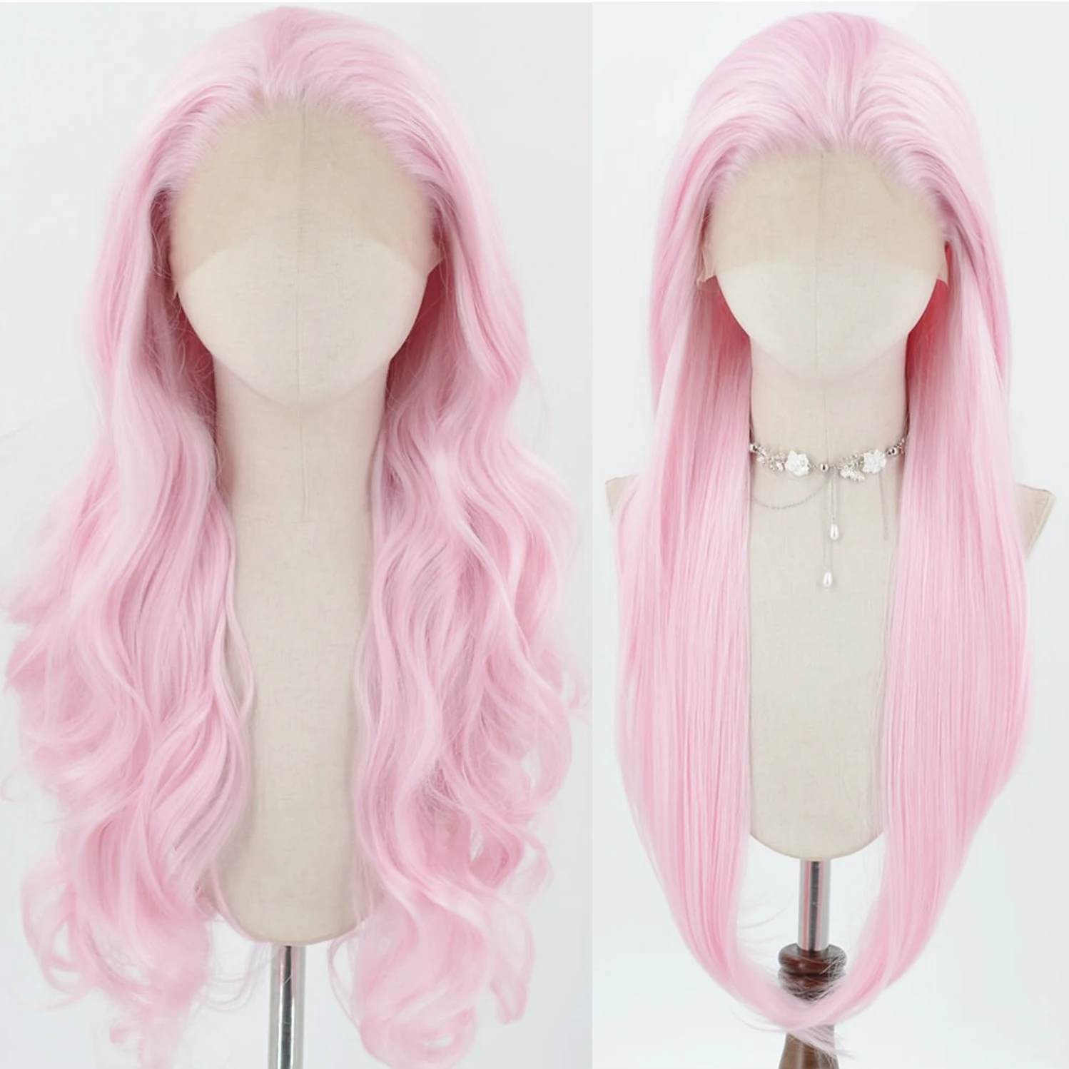 

Pink Lace Front Wig for Women 13x4 Long Silky Straight & Body Wave Synthetic Hair Heat Resistant Natural Hairline Daily Cosplay