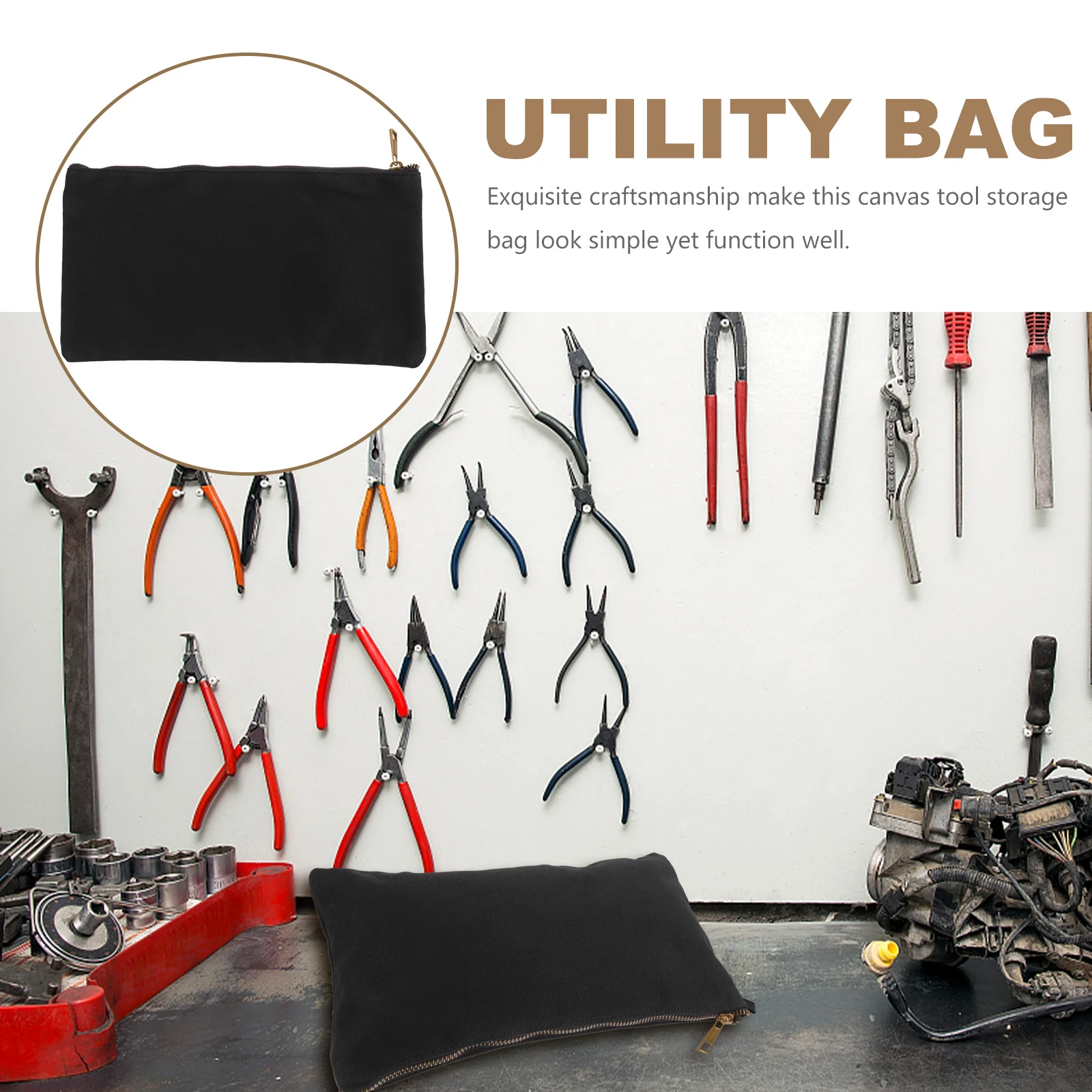 

Small Canvas Tool Bag Multipurpose Tool Pouch for Electricians Durable Zipper Storage Organizer Heavy Duty Utility Pouch