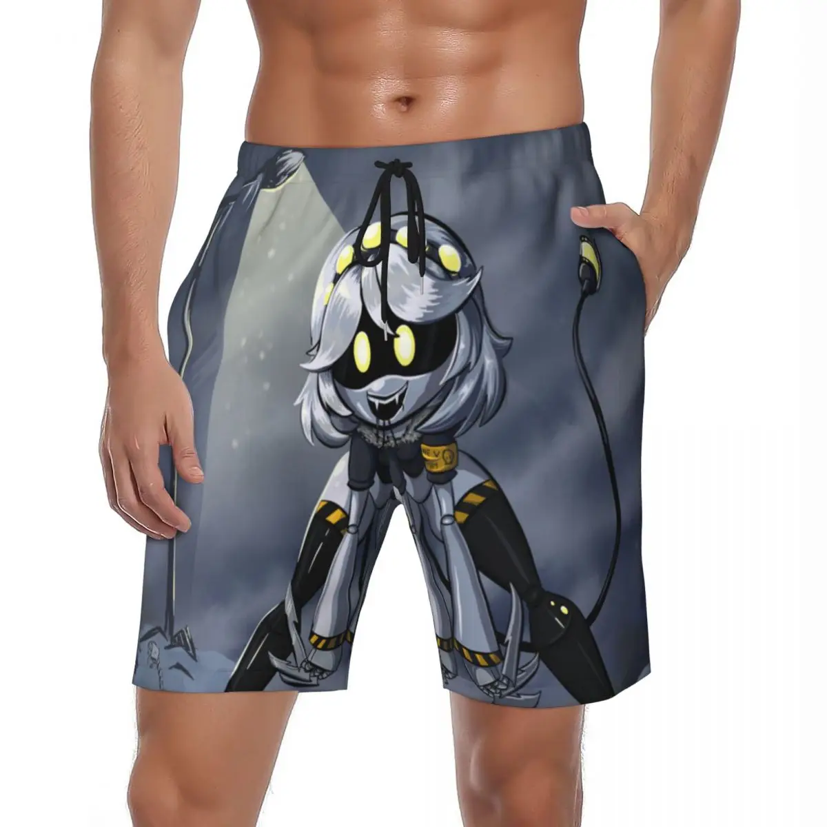 

Шорты для доски «Убийство дронов», летние повседневные пляжные шорты с рисунком робота ужасов, мужские быстросохнущие плавки для серфинга с графикой