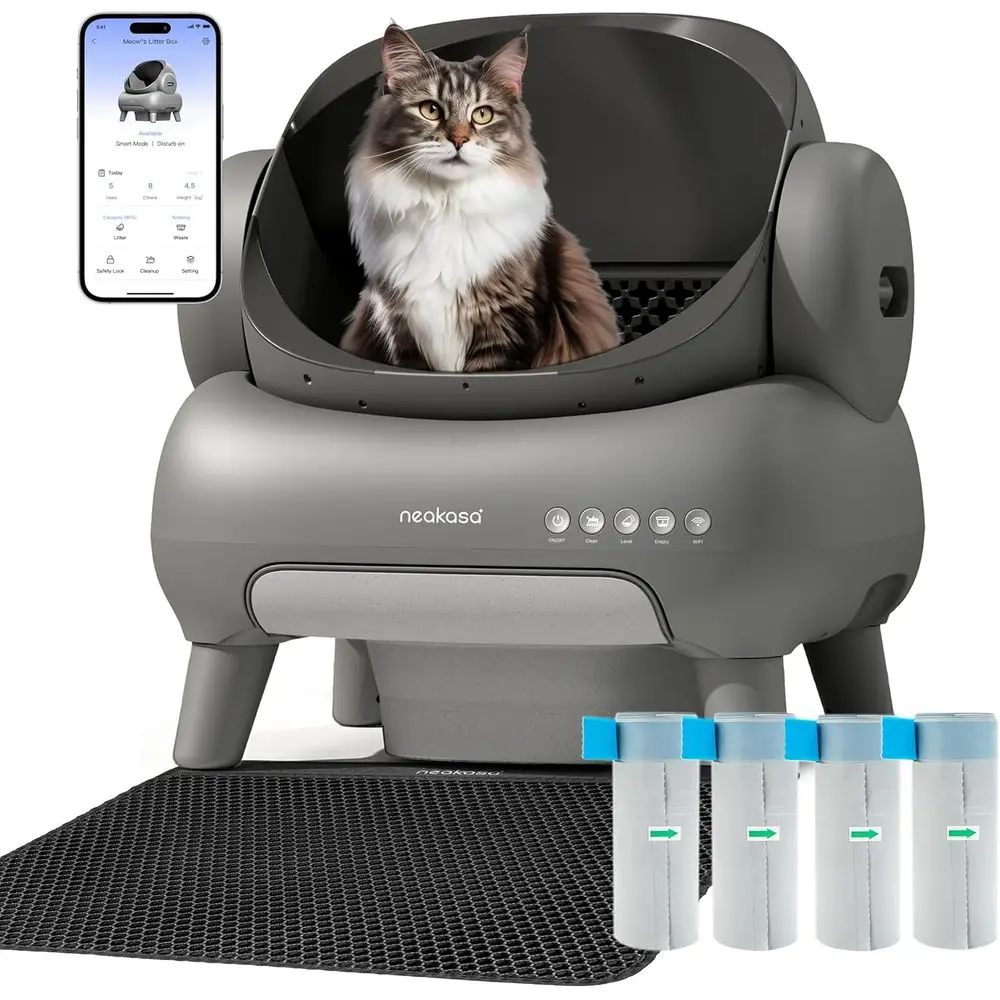 

M1 Plus Bundle Open-Top Sel-Cleaning Cat Litter Box with APP Control, Includes 4 Rolls (60pcs) Reill Waste Bags, 2 Extra Rolls A