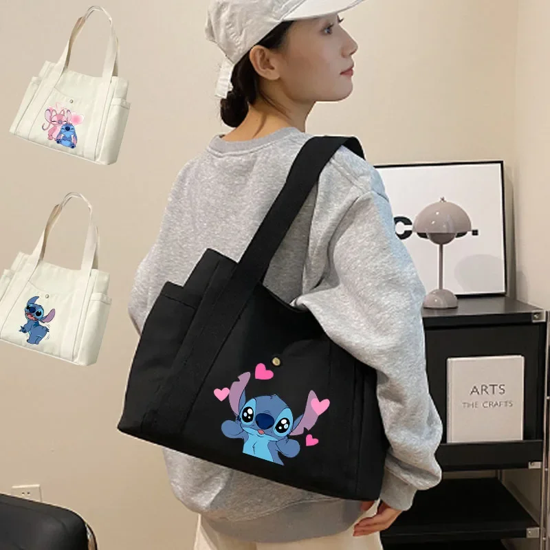 

2024 Disney Lilo &Stitch Women's Bag Large Capacity New Casual Shopping Bag Canvas Shoulder Bag Kawaii Tote Bags Women's Hangbag