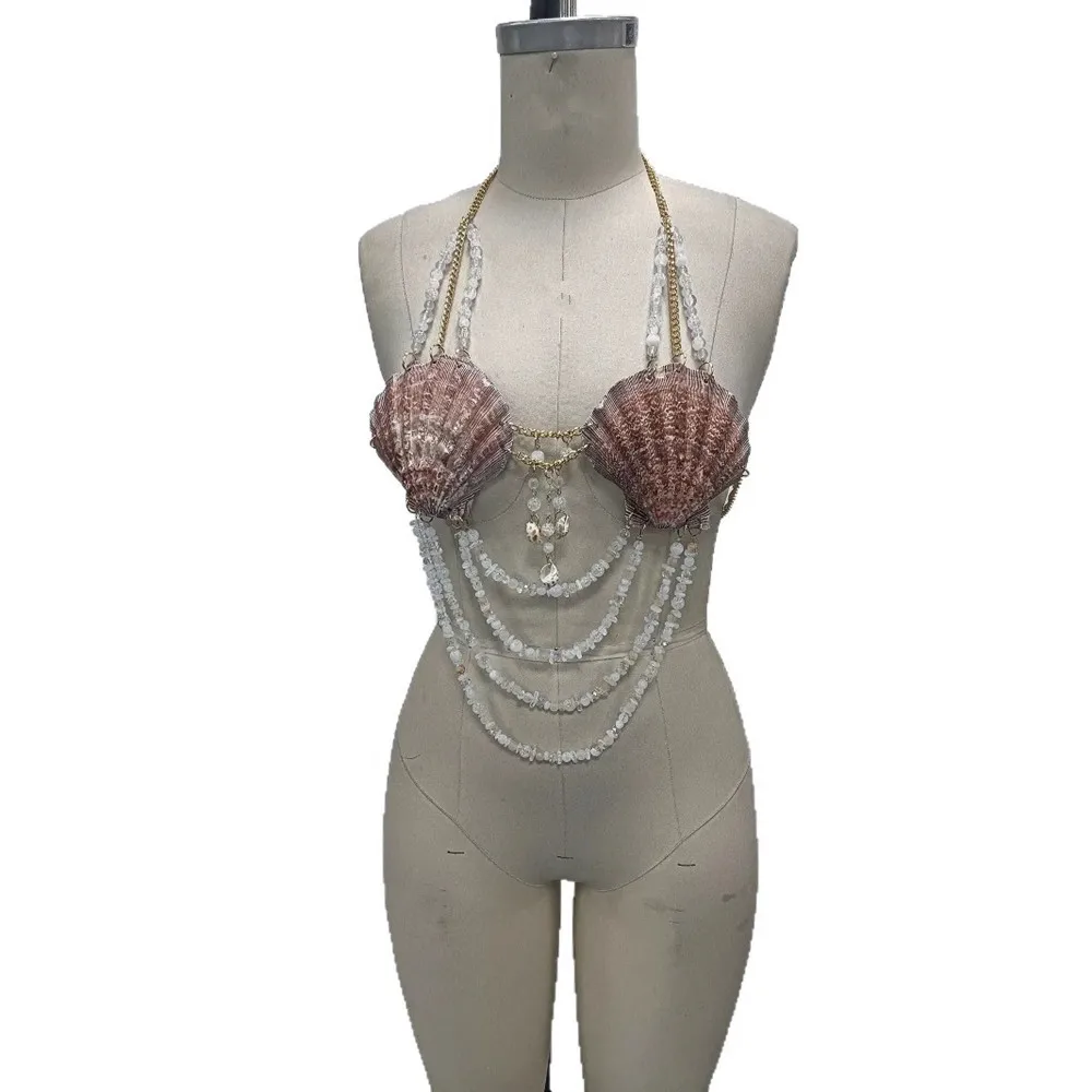 

2025 Y2K Harness Crop Top Backless Seashell Bikini Top Bra Beach Jewelry Tank top Mermaid Shell Body Chain Bralette Vest
