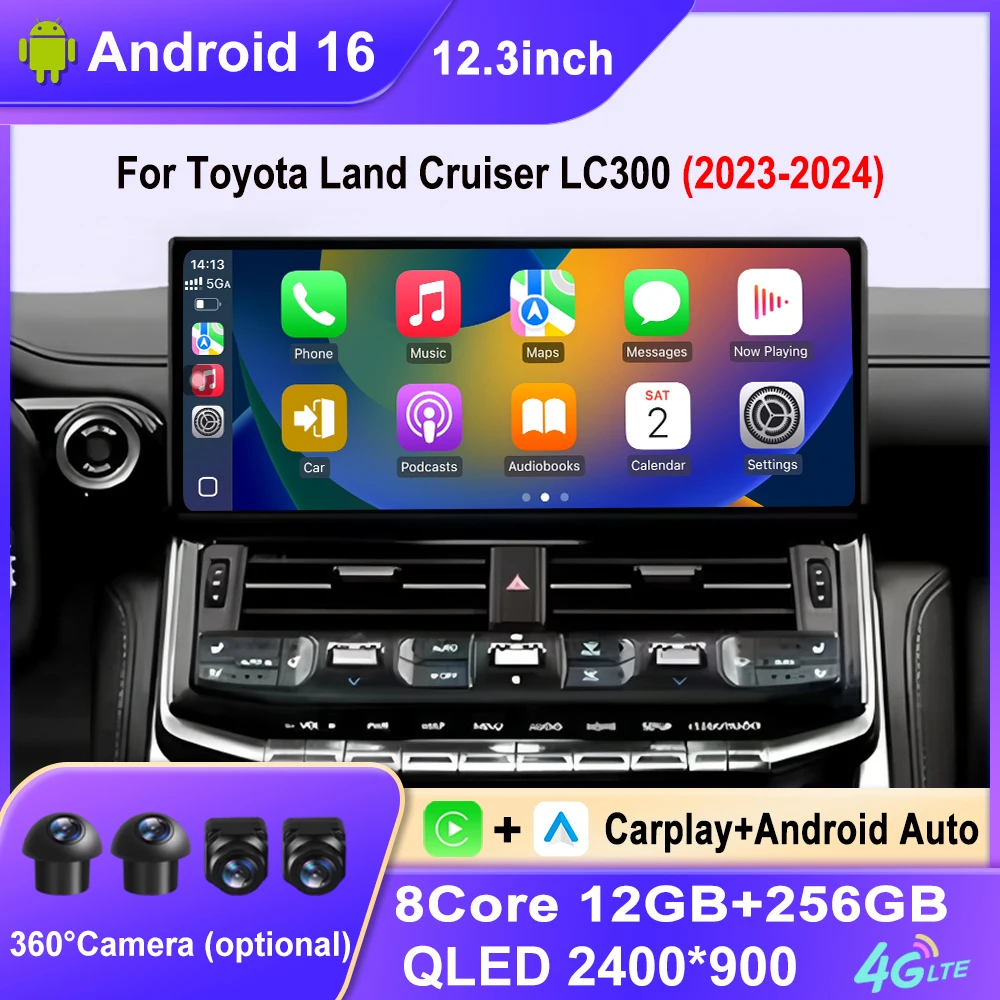 Car Stereo For Toyota Land Cruiser LC300 2023-2024 Android 16 Auto Carplay Multimedia GPS Navigation Head Unit Bluetooth WIFI