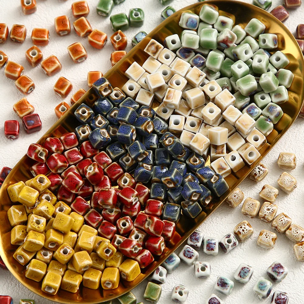 

8mm 10pcs Ceramic Beads Square Shape Fashion Multicolor Porcelain Loose Spacer Beads For Jewelry Making DIY Bracelets Necklace