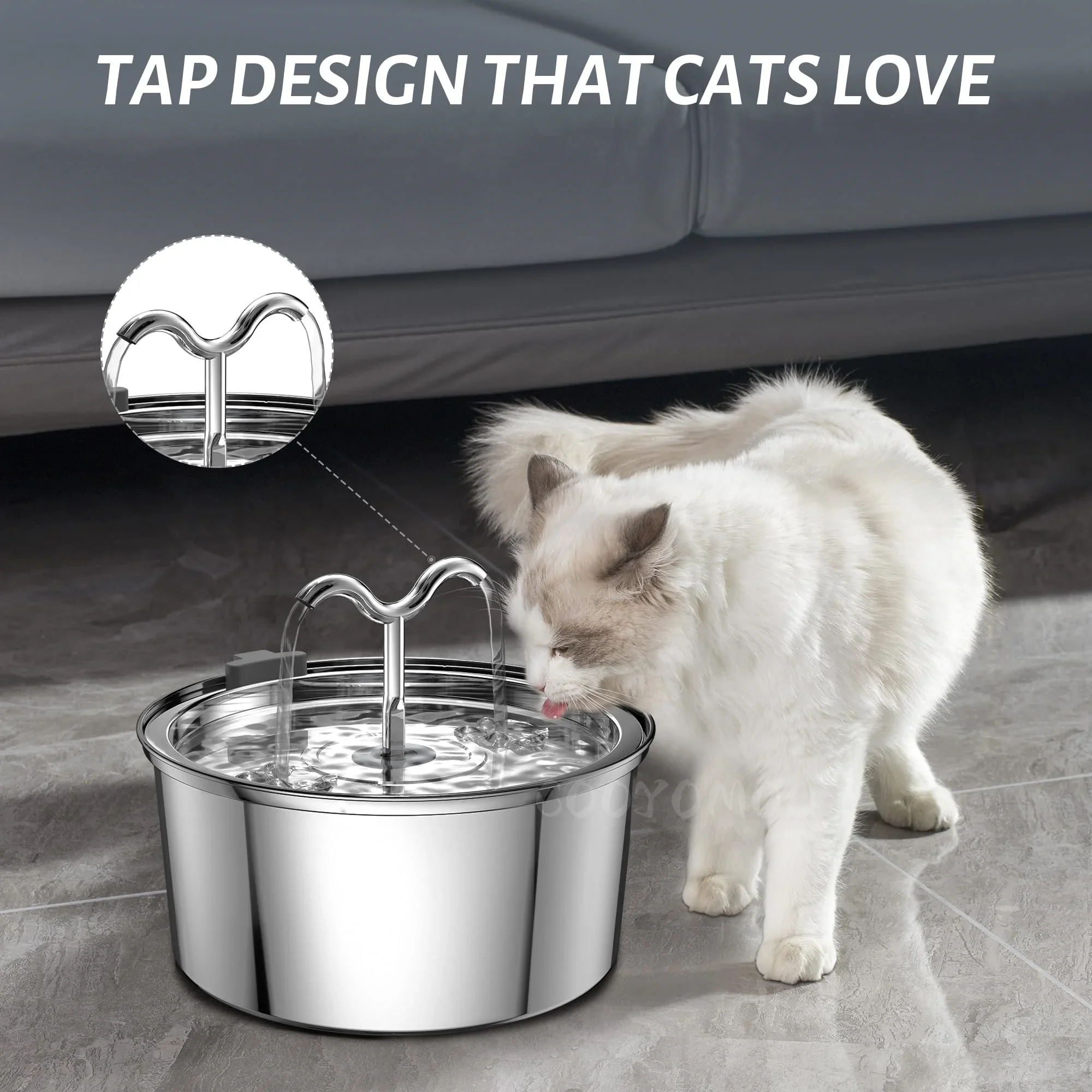 Cat Water Fountain,3.2L/108OZ Round Stainless Steel Dog Dispenser Drinking Bowl with Filters Ultra-Quiet Pump for Multiple Pets