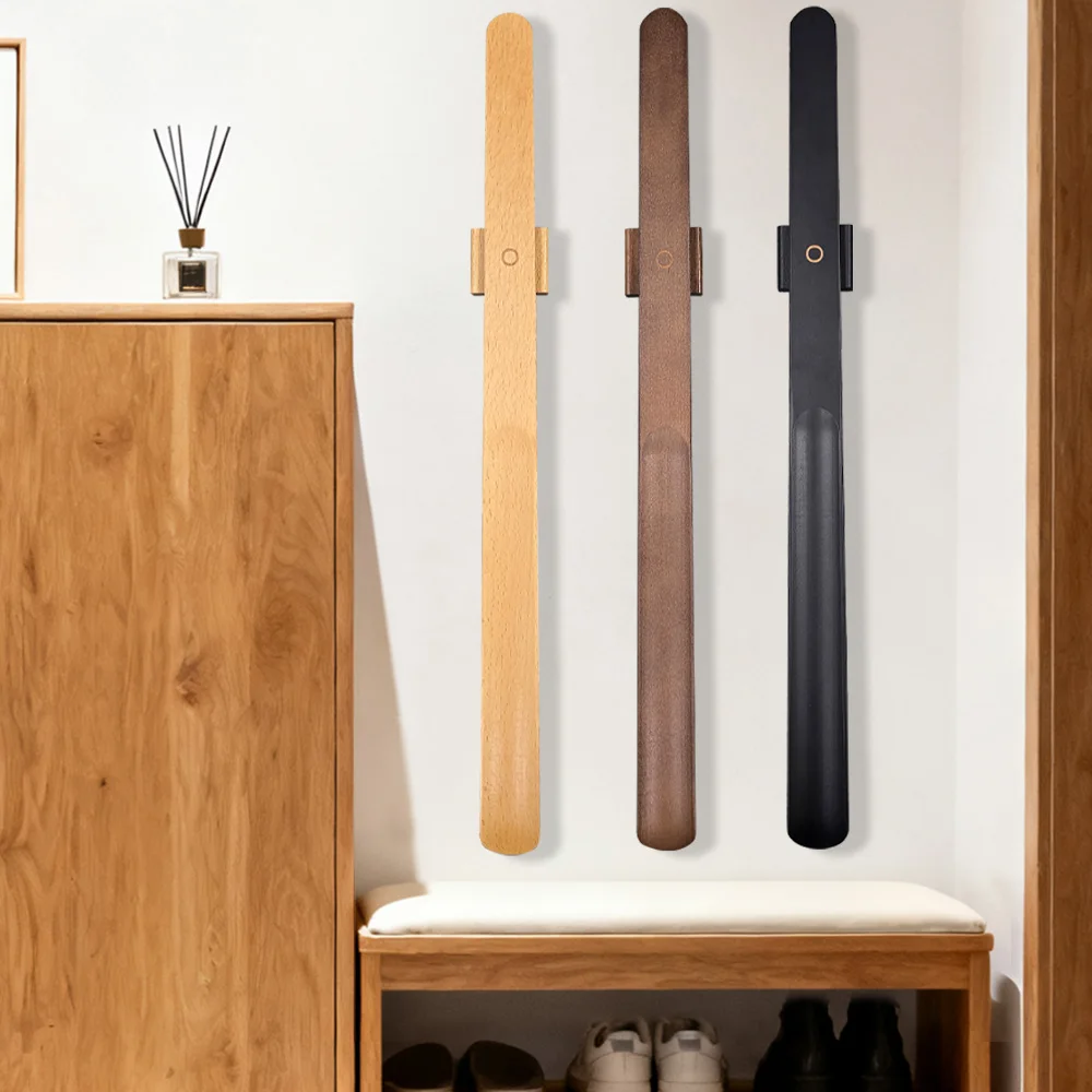 Premium Beech Wood 55cm Long Handle Shoe Horn - Magnetic Base No-Bend Shoe Helper for Elderly, Pregnant Women & Lazy Adults