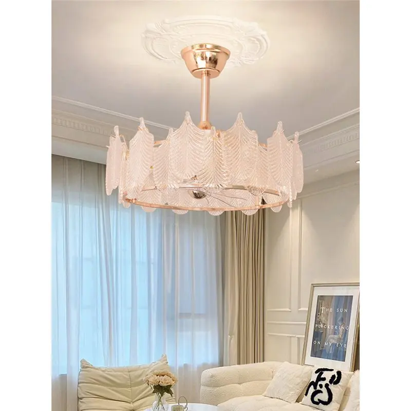 &*Q French fan ceiling lamp cream ins wind light luxury bedroom lamp post-modern atmosphere creative glass household lamp