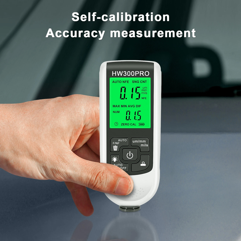  HW300PRO Thickness Gauge for Cars Film Automatic Thickness Gauge 0-2000UM Fe NFE Coating Meter Automotive Paint Thickness Tester 