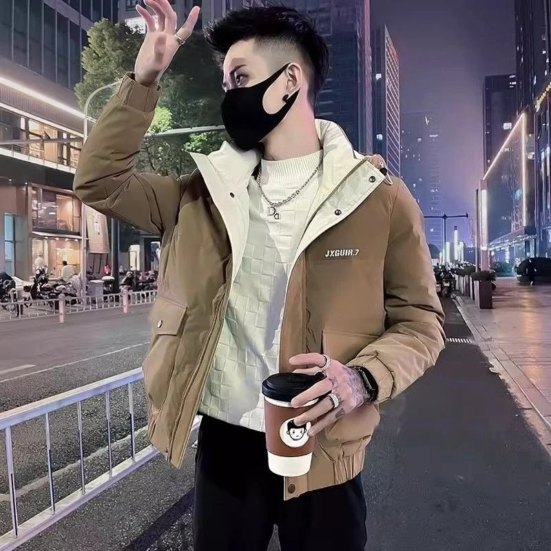 

Men's Fashion Cotton Padded Jacket 2025 New Arrival Thickened Oversized Hooded Coat with Color Block Winter Outerwear for Guys