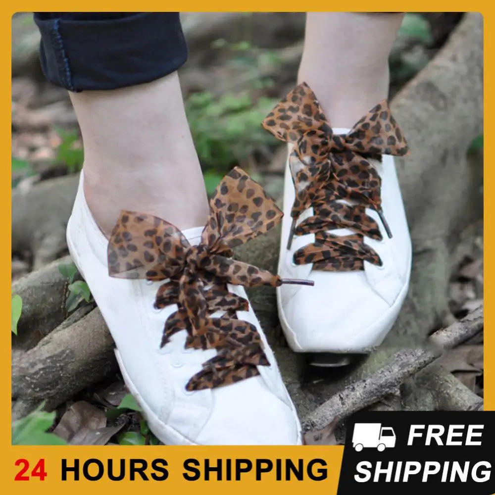 110cm Leopard Print Shoe Laces Fashion Women Width 4cm Flat Silk Satin Shoestrings Ribbon Sneakers Canvas Boot Sport ShoesLace