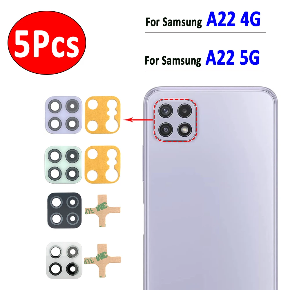 5Pcs/Lot ，NEW Rear Back Camera Glass Lens For Samsung A22 4G 5G A225F A226B Camera Glass With Glue Adhesive Sticker