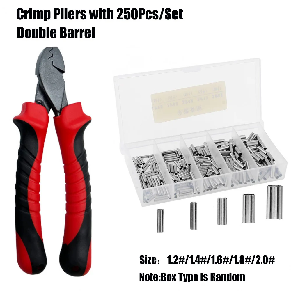 Pinze a crimpare da pesca con 250 pezzi/set manicotti a crimpare tubo di rame singolo/doppio strumenti di connettore a crimpare per tubi di filo da pesca opzionale