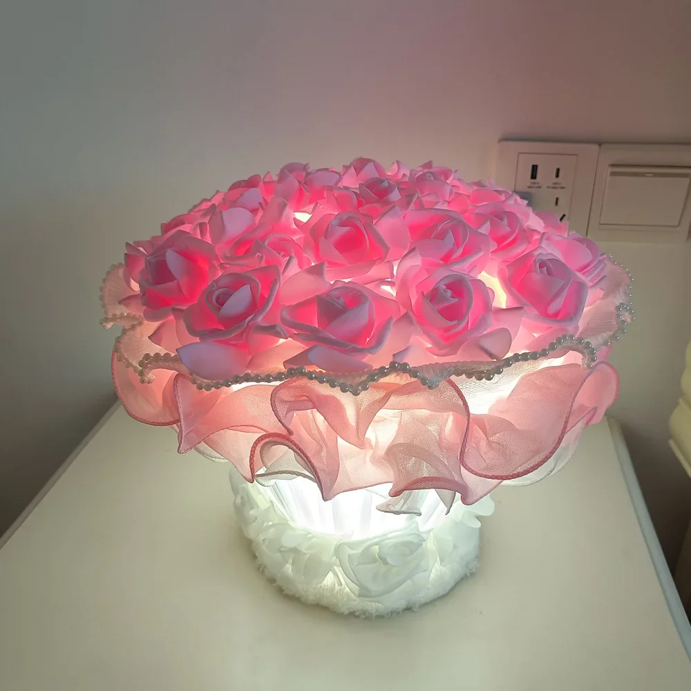 Bela criativa buquê de rosas candeeiro de mesa decoração de casamento quarto luz noturna de cabeceira