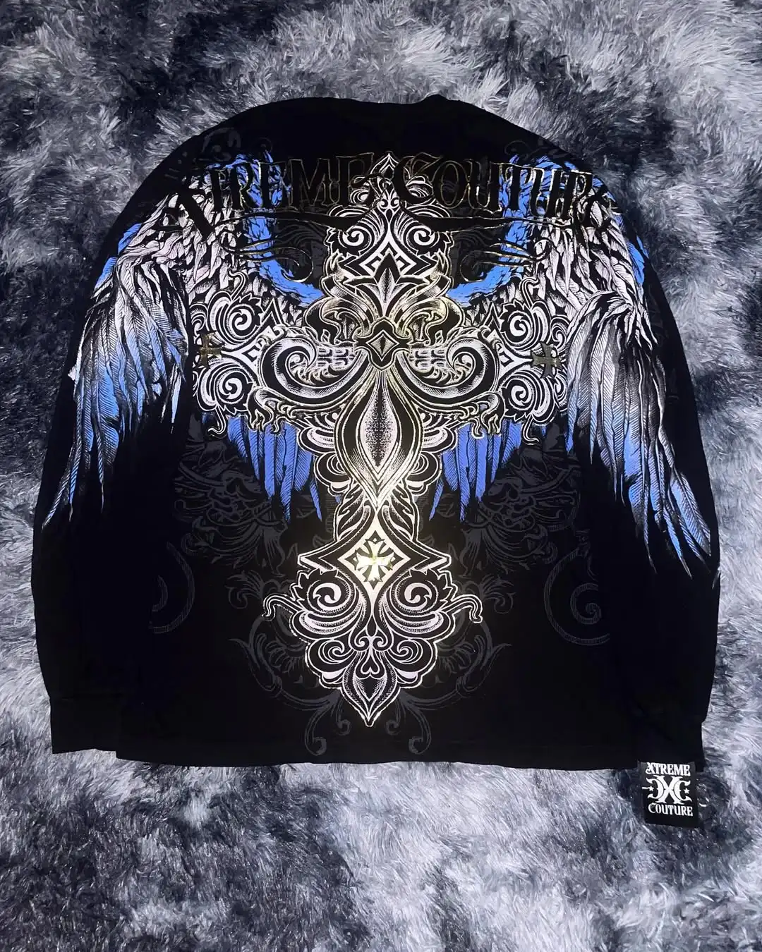 

Y2K Осенняя новинка Xtreme Angel Blue Wing с принтом и длинными рукавами, американская винтажная футболка в стиле Харадзюку, мужская футболка в стиле хип-хоп, готический свободный хлопковый топ