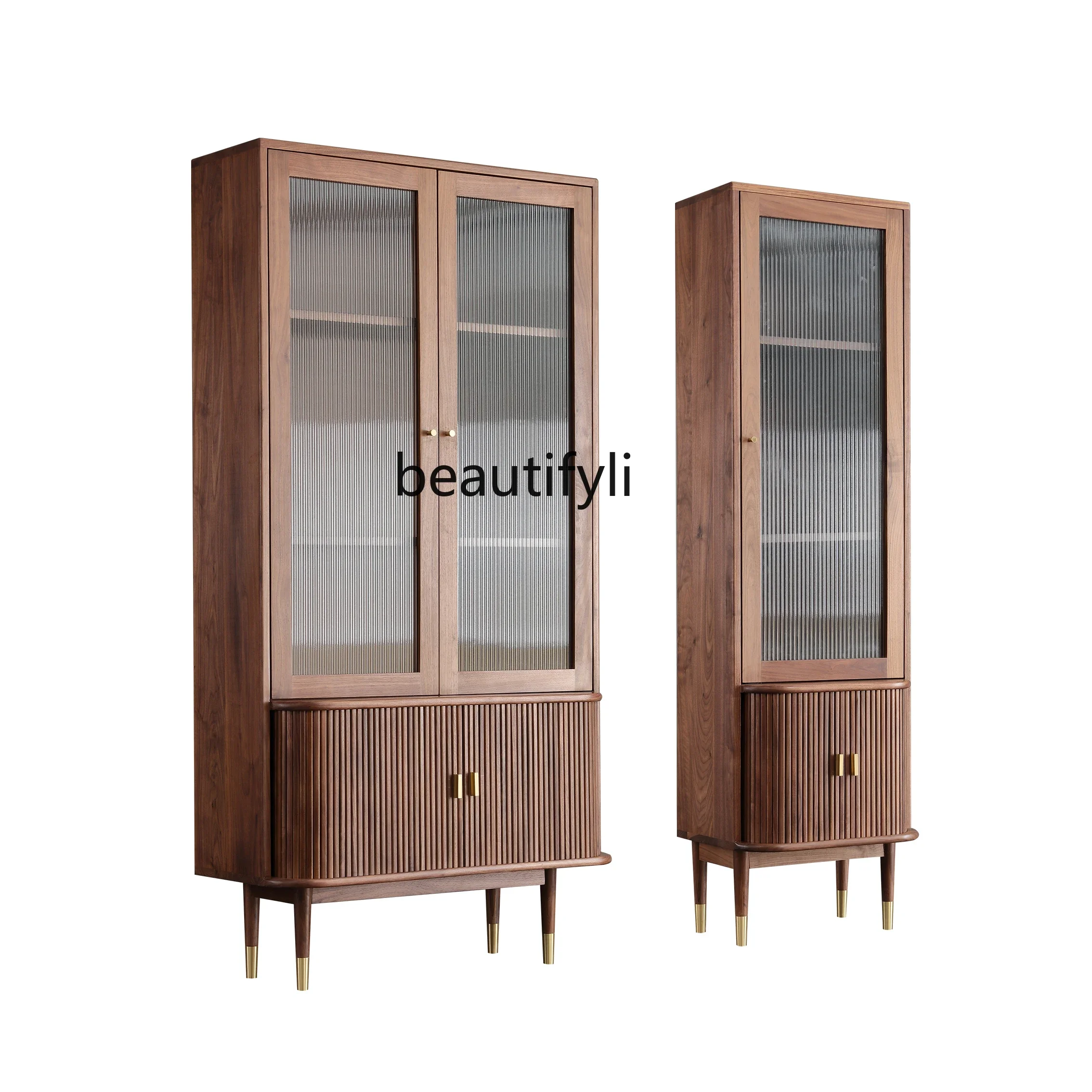 

North America Black Walnut Shutter Bookcase Simple Floor Changhong Display Cabinet Made of Glass Locker