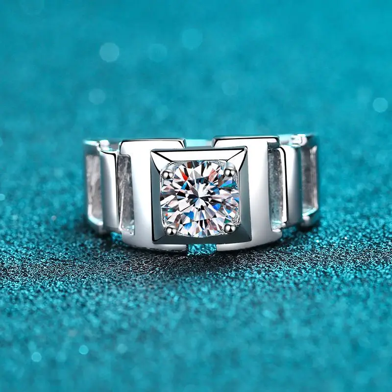 

Luxury Sleek Platinum Pt950 Rings for Men in Contemporary 1ct Moissanite 18k White Gold Wedding Fine Jewelry