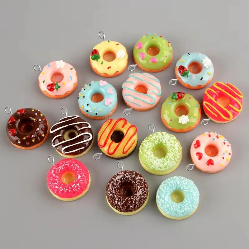 10pcs 24Mm Resin Cabochon Heart Doughnut Donut Charm Pendant Miniature Craft Jewelry Making Material Creative Diy Accessories