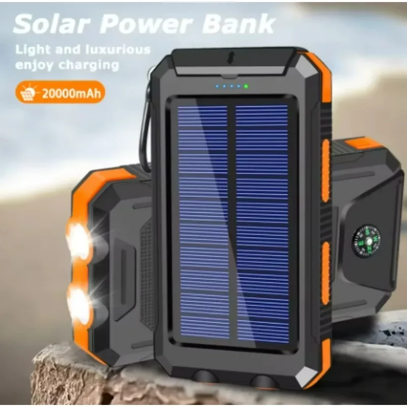 

200000mAh Top Solar Power Bank Waterproof Emergency Charger Outdoor Camping External Battery Powerbank for Any Phone LED Light