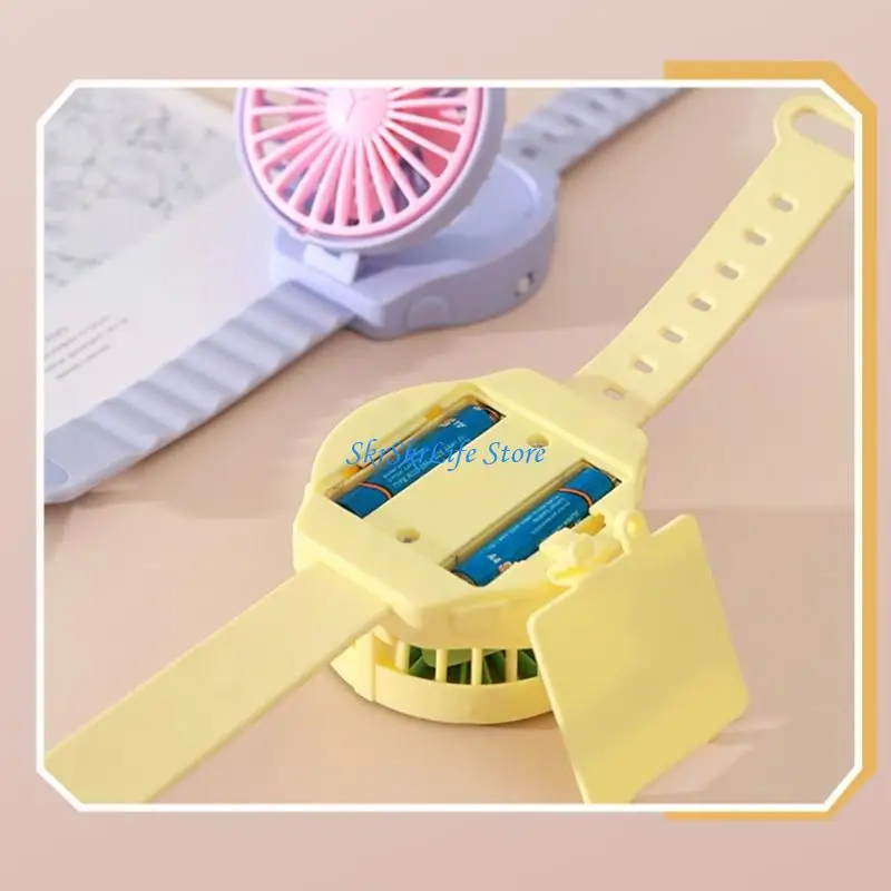 

E65E AM4 Battery Operated Powerful Cartoon Watch Fan Portable Small Lightweight Makeup Fan for Girl Kids Indoor Outdoor
