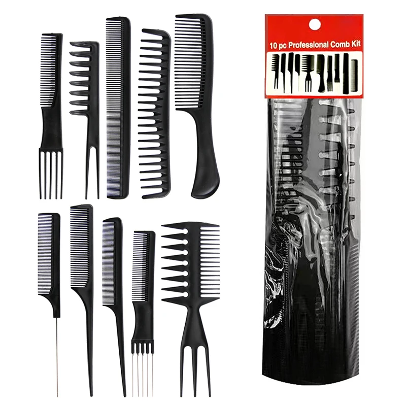 10 قطعة أمشاط تصفيف الشعر الحلاق متعددة الوظائف مشط لفك تشابك الشعر مكافحة ساكنة العناية بالشعر تصفيف الشعر أداة مجموعة اكسسوارات المصمم